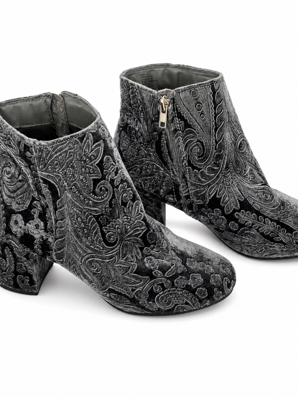 Zigi Soho Gray Embossed Velvet Ankle Booties